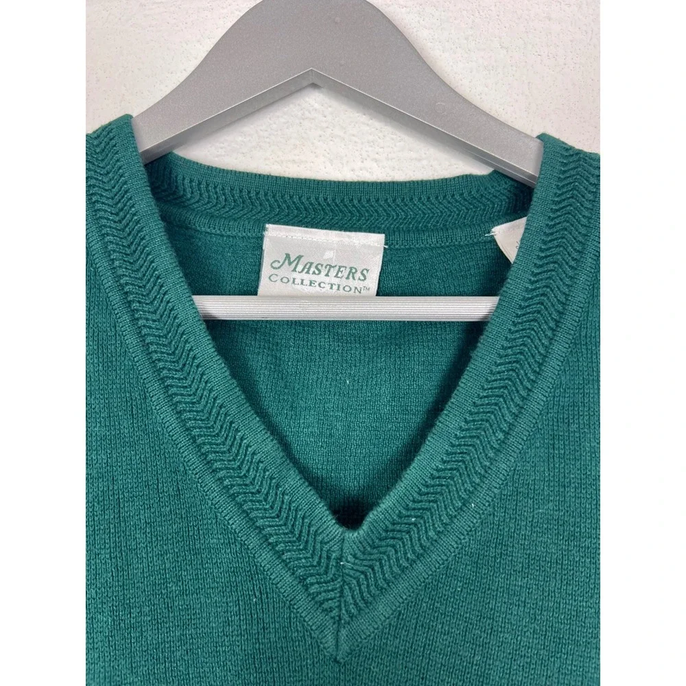 Masters Collection Mens Green Cotton V-Neck Golf Sweater Vest Logo Size Medium